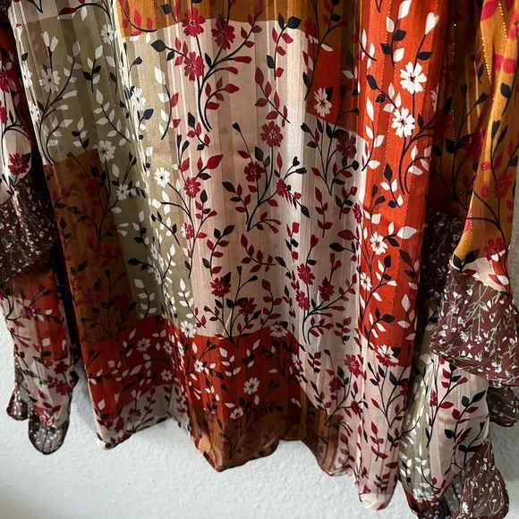 Grace & Lace | Boho Patchwork Flowy Ruffle Long Sleeve Floral Blouse Size Small - Picture 9 of 11